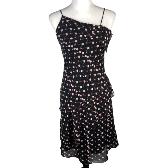 Le Pink Black Pink Polka Dots Asymmetrical Strap Neck Sleeveless Dress 10 NWT - Picture 1 of 12